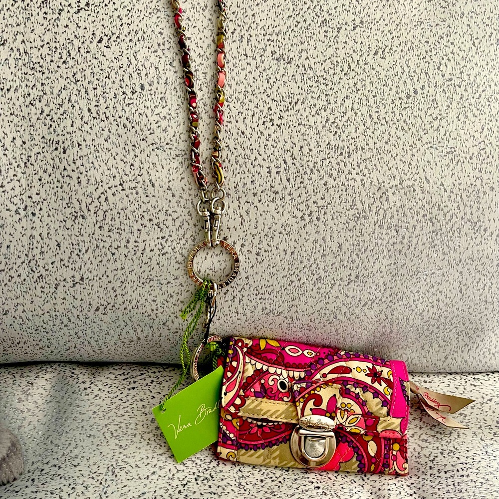New Vera Bradley credit card purse with material intertwined chain strap!